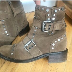Sam Edelman Drea Taupe Suede Studded Ankke Boots